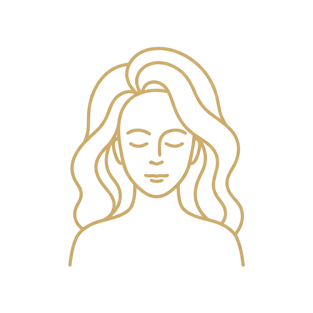 Goldene Illustration einer entspannten Frau während einer Hypnose-Sitzung